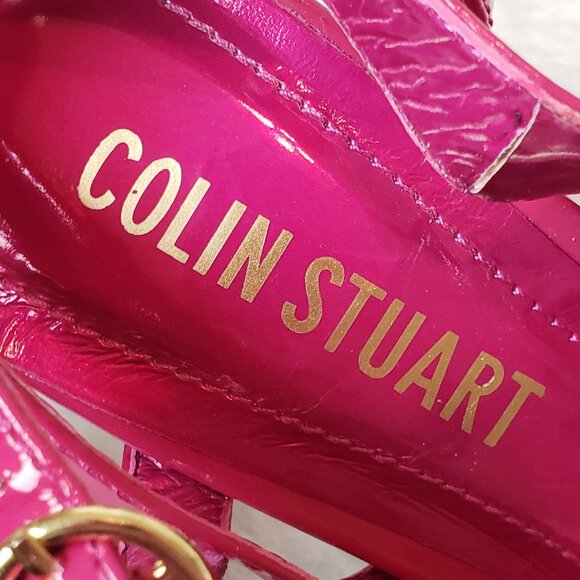 Colin Stuart Pink Patent Leather Platform Stiletto Peep Toe Slingback Heels - Picture 12 of 17